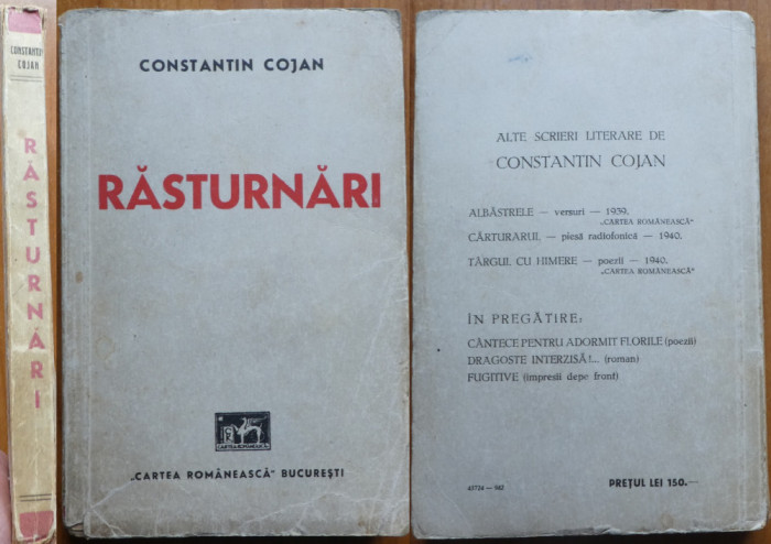 Constantin Cojan , Rasturnari , Nuvele , 1942 , editia 1 cu autograf