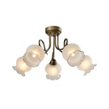 Candelabru Klausen Columbine 5 Floral Chic, 59x30 cm, Alama Antichizata cu Sticla Alba, 5x E27, Iluminat Clasic Elegant pentru Living sau Dining