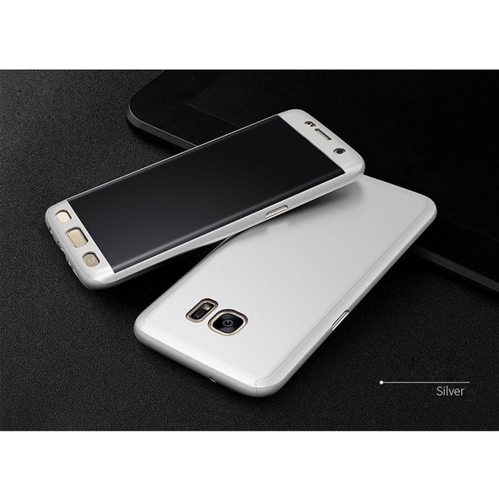 Husa protectie pentru Samsung Galaxy S7 Edge, Argintiu, Fullbody fata-spate, folie de protectie gratis