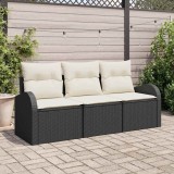VidaXL Set de canapele pentru grădină cu pernă 3 pcs Negru Rattan poli