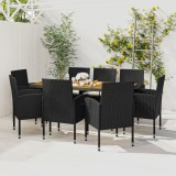 VidaXL Set mobilier de exterior, 9 piese, negru, poliratan 3120110