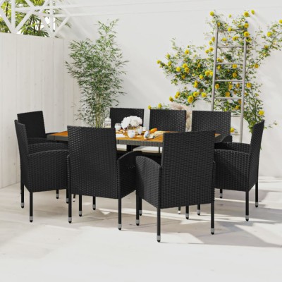 vidaXL Set mobilier de exterior, 9 piese, negru, poliratan 3120110 foto