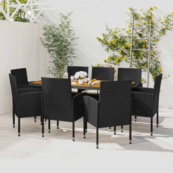 vidaXL Set mobilier de exterior, 9 piese, negru, poliratan 3120110
