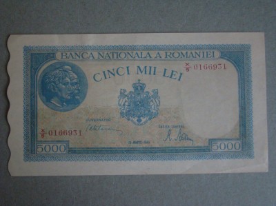 Bancnota 5000 lei 20 Martie 1945 Filigran Vertical - Starea care se vede foto