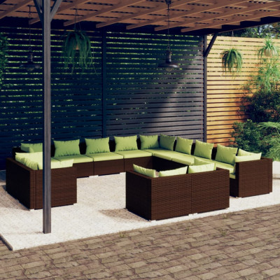 vidaXL Set mobilier de grădină cu perne, 13 piese, maro, poliratan foto