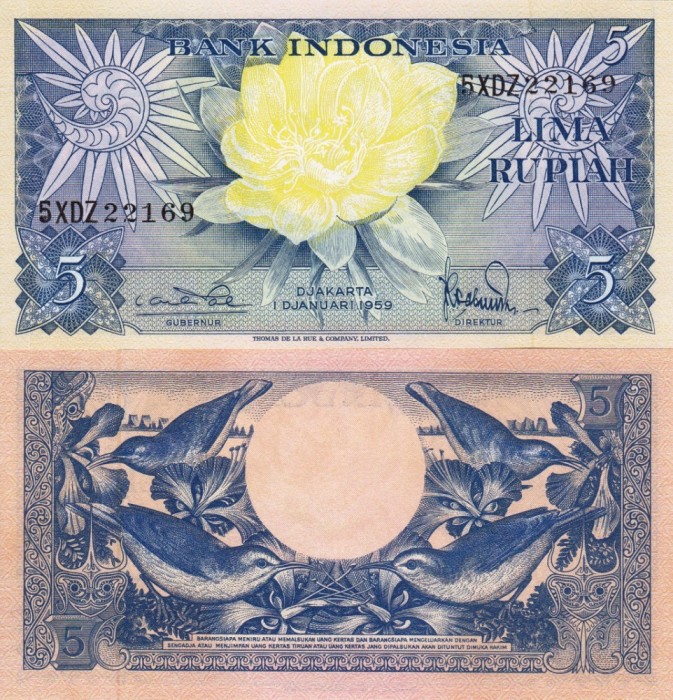 INDONEZIA 5 rupiah 1959 UNC!!!