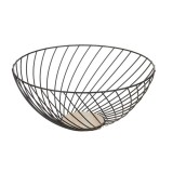 Fructiera metalica rotunda si baza din lemn, design de romb, Kopenpal, Negru, 28x12 cm