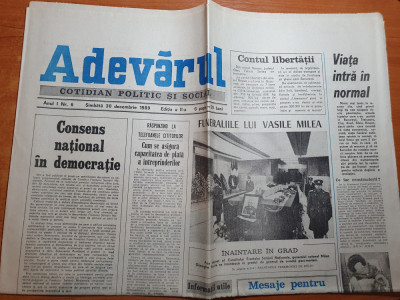 ziarul adevarul 30 decembrie 1989-funerariile lui vasile milea,revolutia romana foto