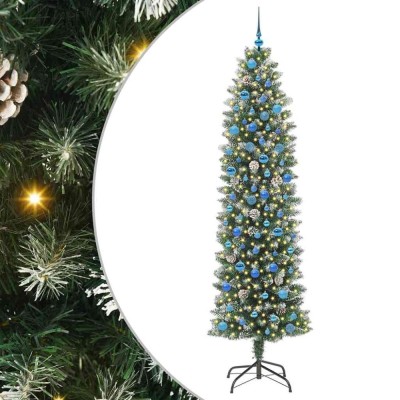 vidaXL Copac Artificial Slăb de Crăciun cu 300 LED Verde și alb 240 cm 3395324 foto