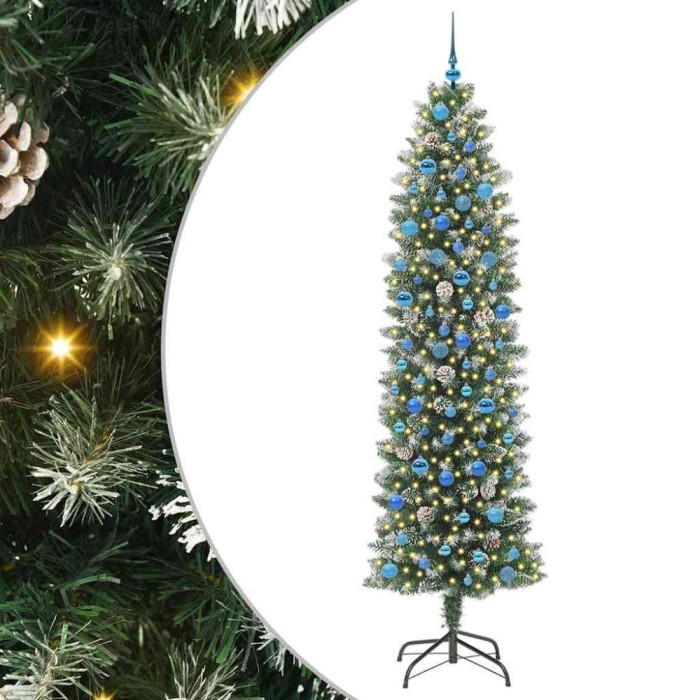 vidaXL Copac Artificial Slăb de Crăciun cu 300 LED Verde și alb 240 cm 3395324