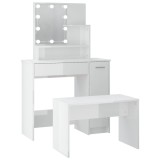 Cumpara ieftin Set masuta de toaleta cu LED, alb extralucios, lemn prelucrat