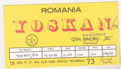 bnk cp Romania - QSL - Brusturoasa 1988 foto
