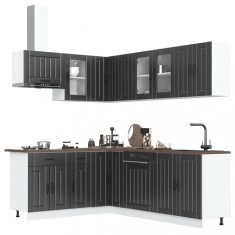 Set dulap de bucătărie 11 piese &bdquo;Lucca&rdquo; lemn negru prelucrat