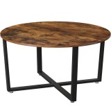VASAGLE Masa de cafea rotunda, stil industrial, cadru metalic si blat lemn, 88x88x47cm, maro rustic si negru Household NewTrend