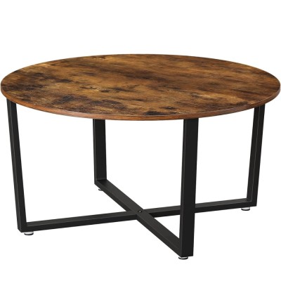VASAGLE Masa de cafea rotunda, stil industrial, cadru metalic si blat lemn, 88x88x47cm, maro rustic si negru Household NewTrend foto