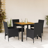 Set mobilier gradina perne 5 piese negru poliratan lemn acacia