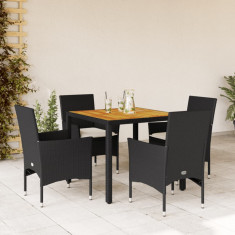 vidaXL Set mobilier grădină perne 5 piese negru poliratan/lemn acacia