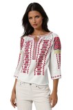 Bluza dama tip ie 257 alb/rosu bordo , marimea 2XL, Casual, Bumbac