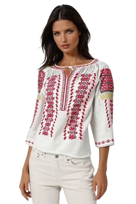Bluza dama tip ie 257 alb/rosu bordo marimea S