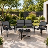 Set mobilier de gradina 4 locuri cu canapea, 2 scaune si masa din sticla