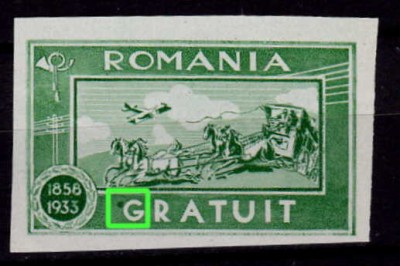 RO 1933 marca scutire porto - GRATUIT, varietate - punct langa &amp;quot;G&amp;quot; , MNH foto