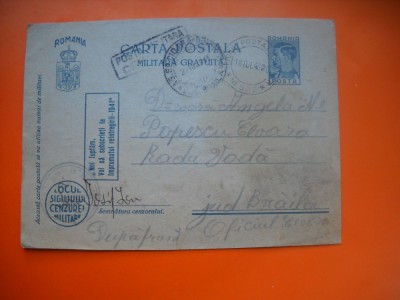 HOPCT CARTE POSTALA NR 516 C - CENZURAT OF MILITAR BRAILA - ANUL 1943 / TIMBRUL FIX REGELE MIHAI -STAMPILOGRAFIE -CIRCULATA foto