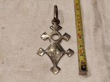 MEDALION CRUCE AGADEZ TUAREGA etnic TRIBAL 1900 gravata MANUAL de colectie UNIC