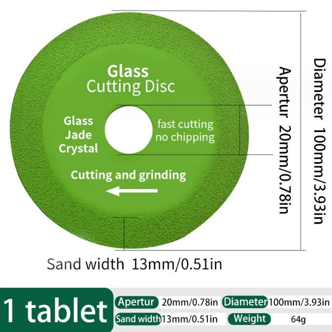 Disc de taiere ceramica si sticla, 100x20x1mm, verde