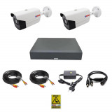 Sistem supraveghere video 2 camere exterior 2MP 1080P full hd, IR 40m oem Hikvision, DVR 4 canale, accesorii full SafetyGuard Surveillance, Rovision