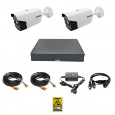 Sistem supraveghere video 2 camere exterior 2MP 1080P full hd, IR 40m oem Hikvision, DVR 4 canale, accesorii full SafetyGuard Surveillance