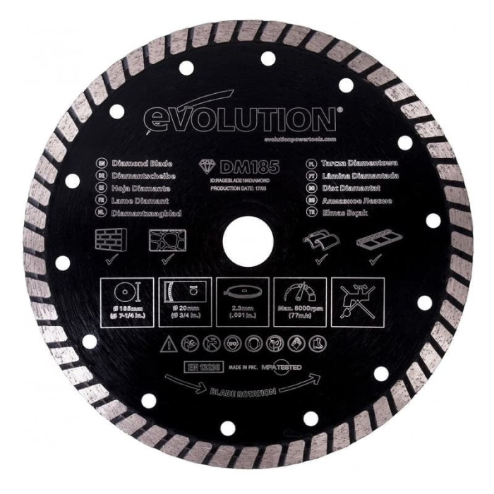 Disc diamantat pentru fierastrau circular Evolution RAGEBLADE185DIAMOND-1589, O185x20 mm