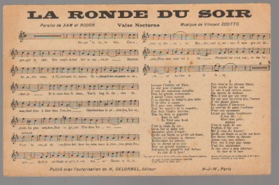 CPIB 23862 CARTE POSTALA - PARTITURA MUZICALA - &amp;quot;LA RONDE DU SOIR&amp;quot;, NECIRCULATA, PARIS foto