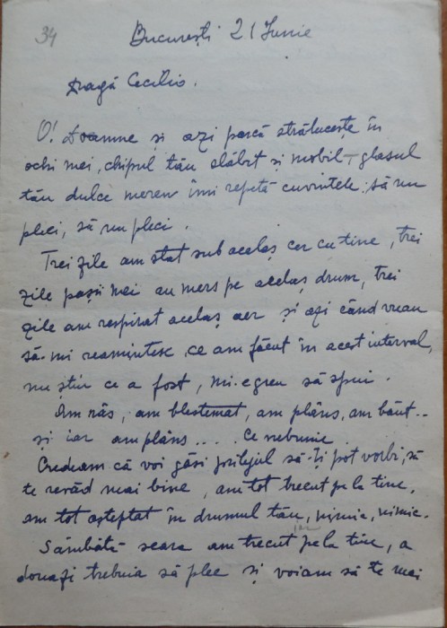 Scrisoare S. Luchian catre Cecilia Vasilescu, transcrisa olograf de Laura Cocea