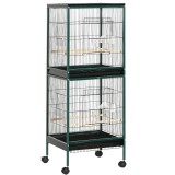 PawHut Colivie cu Două Nivele pentru Păsări, cu 4 Uși și Roți, 2 Tăvi Glisante pentru &Icirc;ntreținere Ușoară, 51,5L x 50l x 140H cm | Aosom Romania
