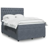 Gossi pat box spring cu saltea, gri inchis, 160x200 cm, catifea