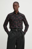 HUGO camasa din bumbac barbati, culoarea negru, cu guler clasic, slim, 50527426