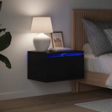 vidaXL Noptieră montată pe perete cu lumini LED, negru 836828