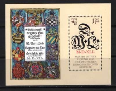 GERMANIA (DDR) 1983 &amp;ndash; ANIVERSARI. MARTIN LUTHER, colita MNH, DR21 foto