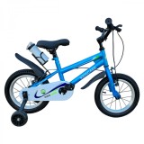 Bicicleta copii 14 inch KidsCare albastra &ndash; cu roti ajutatoare, frana de siguranta, sticla inclusa, pentru baieti 3&ndash;6 ani