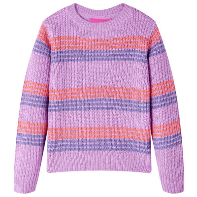 Pulover pentru copii tricotat, dungi liliac și roz, 140 foto