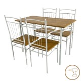 Cumpara ieftin Masa de dining Roza II set de 5 buc mdf &icirc;n nuanță Naturală cu picioare metalice albe 110x60x74cm