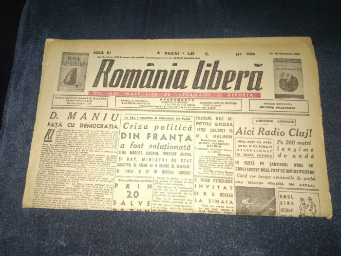 ZIARUL ROMANIA LIBERA 22 NOIEMBRIE 1945