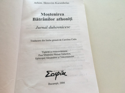 ARHIM. HERUVIM KARAMBELAS, JURNAL DUHOVNICESC. MOSTENIREA PARINTILOR ATHONITI foto