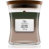 Woodwick Trilogy Cozy Cabin lum&acirc;nare parfumată cu fitil din lemn 275 g