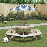 vidaXL Masă picnic pentru 6 copii cu umbrelă, hexagon, lemn masiv brad 3281626