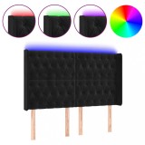 Cumpara ieftin Tablie de pat cu LED, negru, 163x16x118/128 cm, catifea