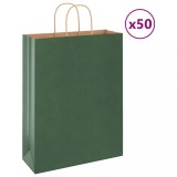 VidaXL Saci de h&acirc;rtie 50 buc cu m&acirc;nere verde 32x12x42 cm