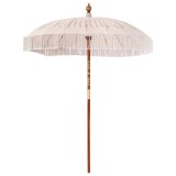 Umbrelă Soare vidaXL Crem 250 cm Bumbac Lemn Masiv - Umbrelă Grădină Boemă, Rezistentă UV, Hidrofugă