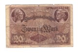 Bancnota Germania 20 mark/marci 5 august 1914, stare relativ buna
