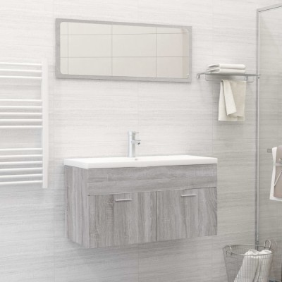 vidaXL Set mobilier de baie, 2 piese, gri sonoma, lemn prelucrat foto